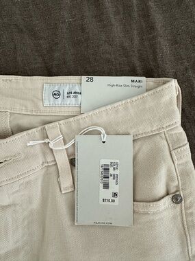 AG Jeans Mari High-Rise Slim Straight Jeans in Light Beige (fit is more skinny)